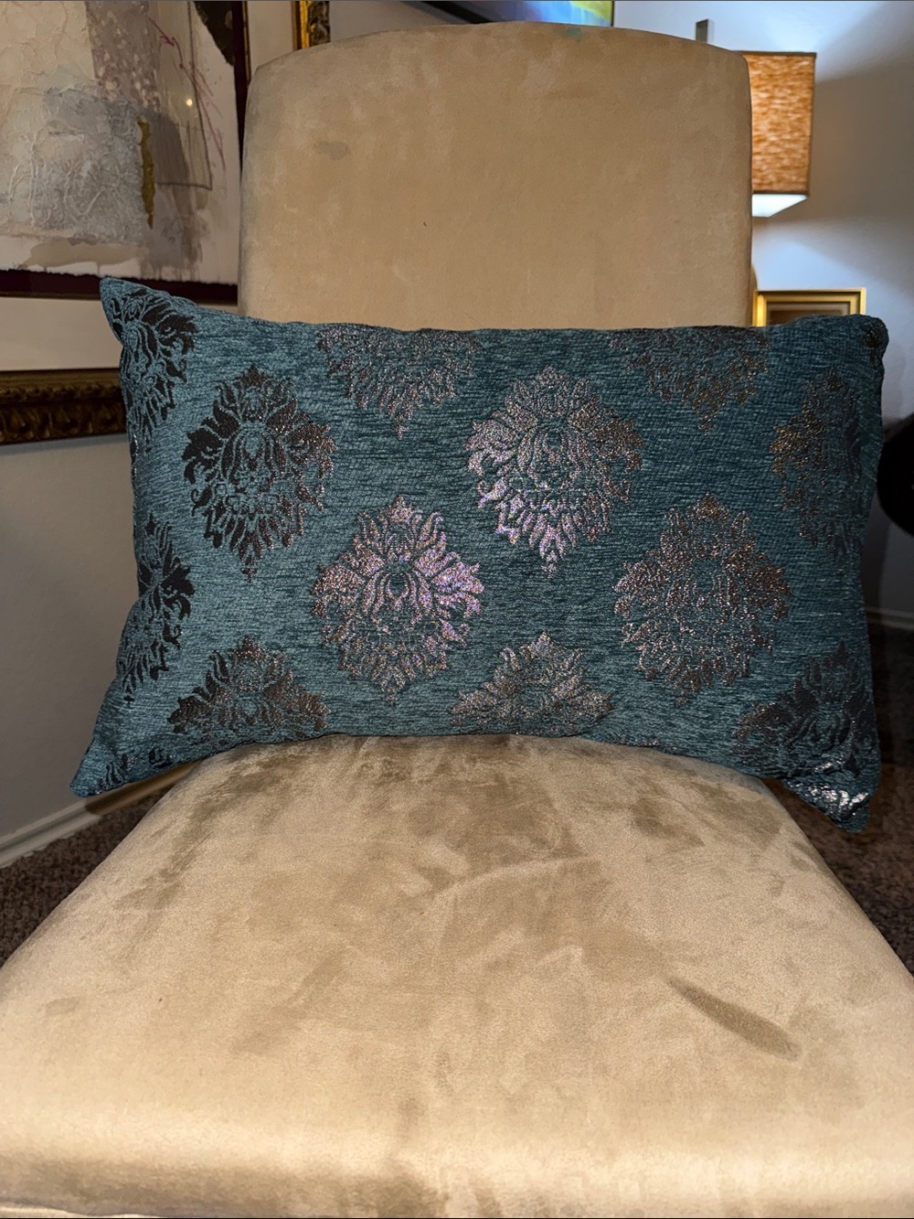 Teal Damask Decorative Lumbar Pillow - Unbranded
